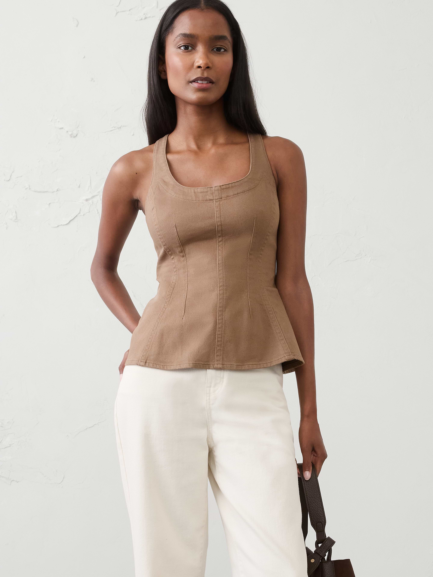 Image number 1 showing, Denim Scoop-Neck Peplum Top