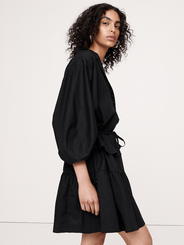 Cotton Poplin Drawstring-Waist Mini Dress