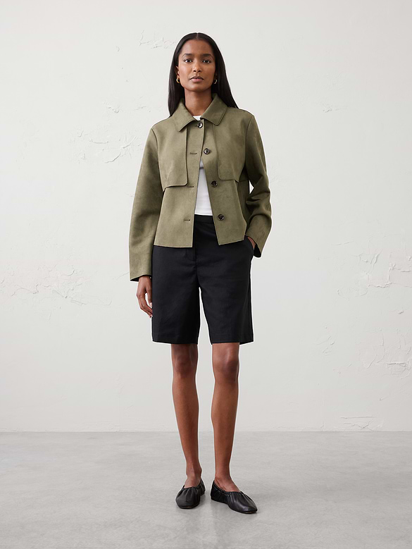 High-Rise Linen-Blend Bermuda Short