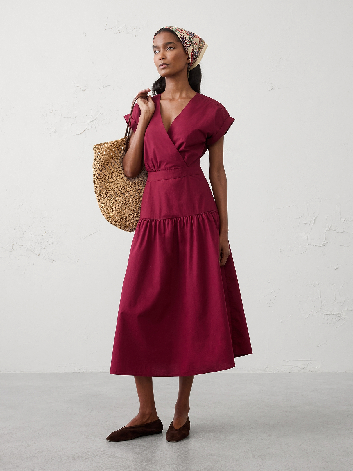 ワンピース Apalina pasty dress 1-2y Poplin Surplice Midi Dress | Banana Republic Factory