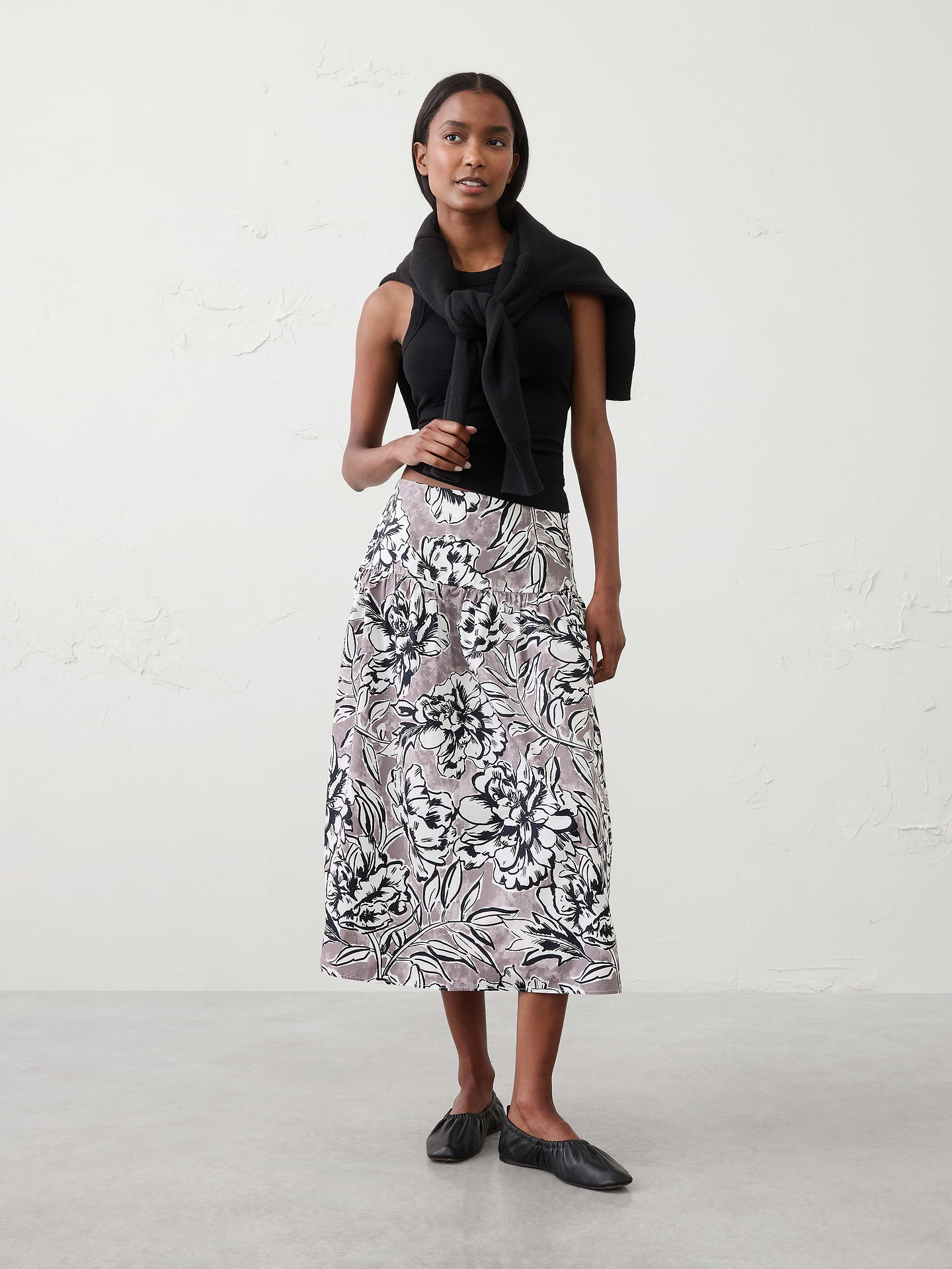 Image number 1 showing, Poplin Drop-Waist Midi Skirt
