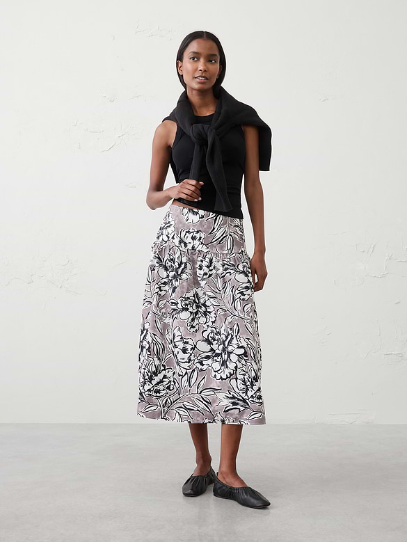 Poplin Drop-Waist Midi Skirt