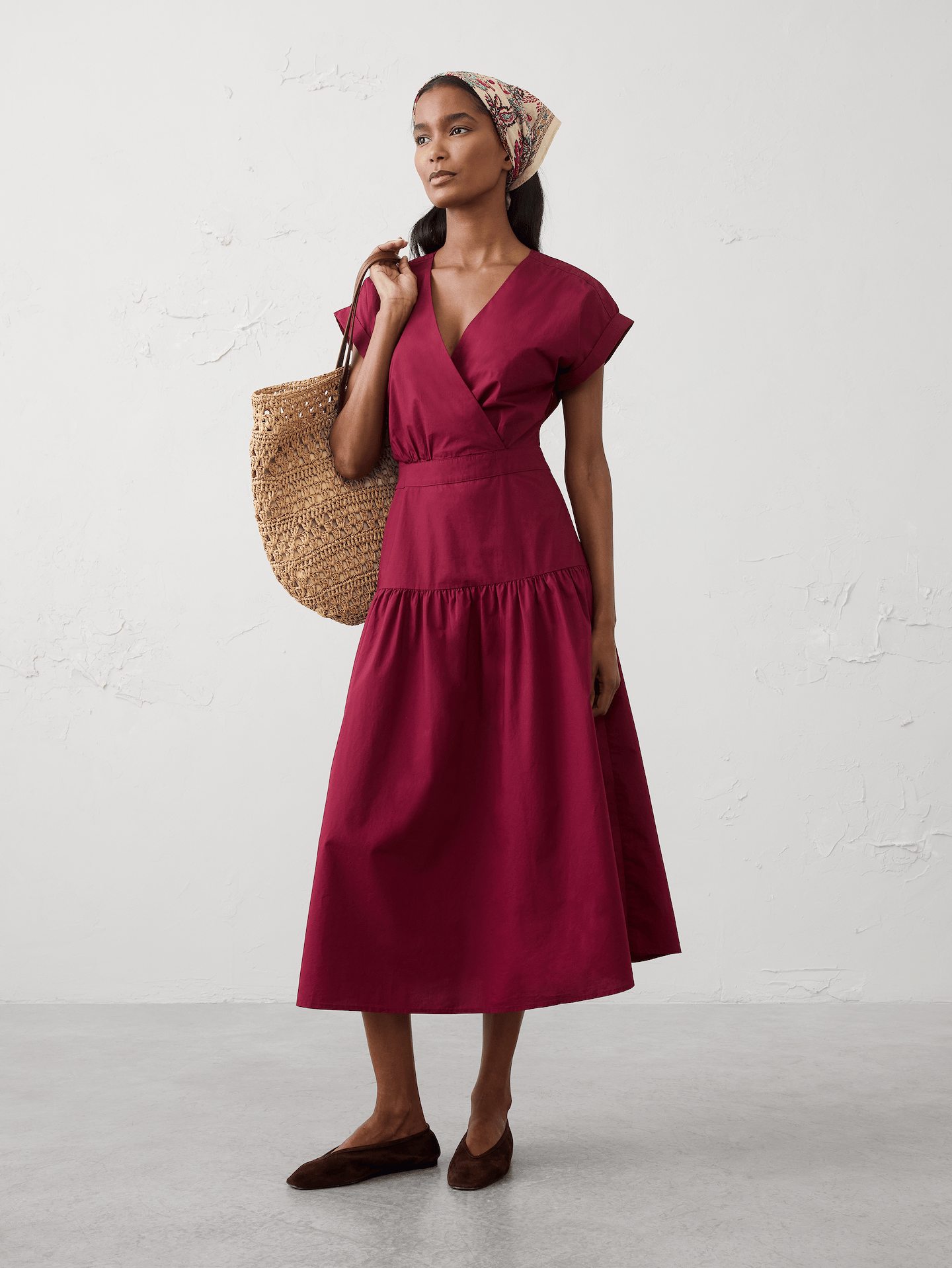 Image number 1 showing, Poplin Surplice Midi Dress