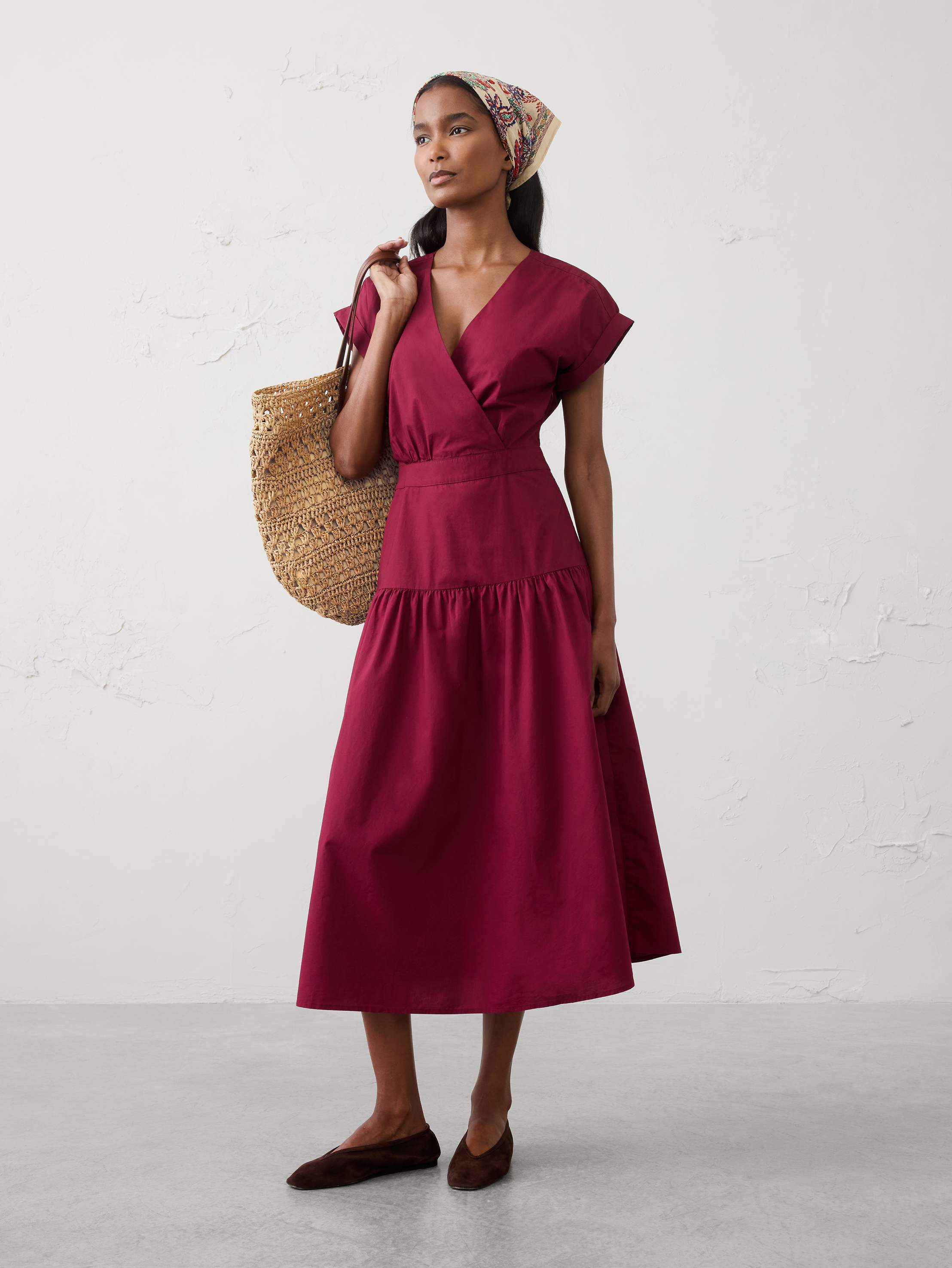Poplin Surplice Midi Dress | Banana Republic Factory
