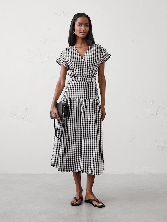 Poplin Surplice Midi Dress