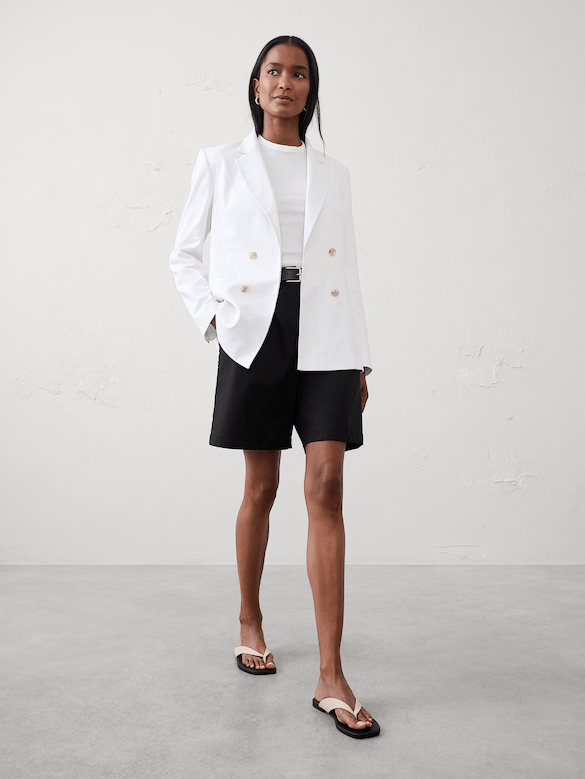 Linen-Blend Double Breasted Blazer