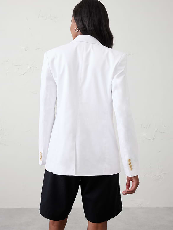 Linen-Blend Double Breasted Blazer