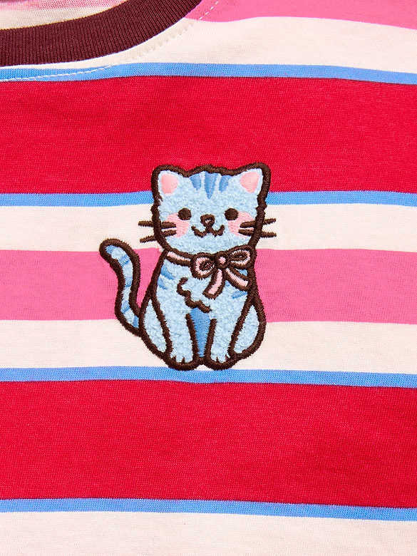 Oversized Long-Sleeve Striped Graphic T-Shirt for Toddler Girls