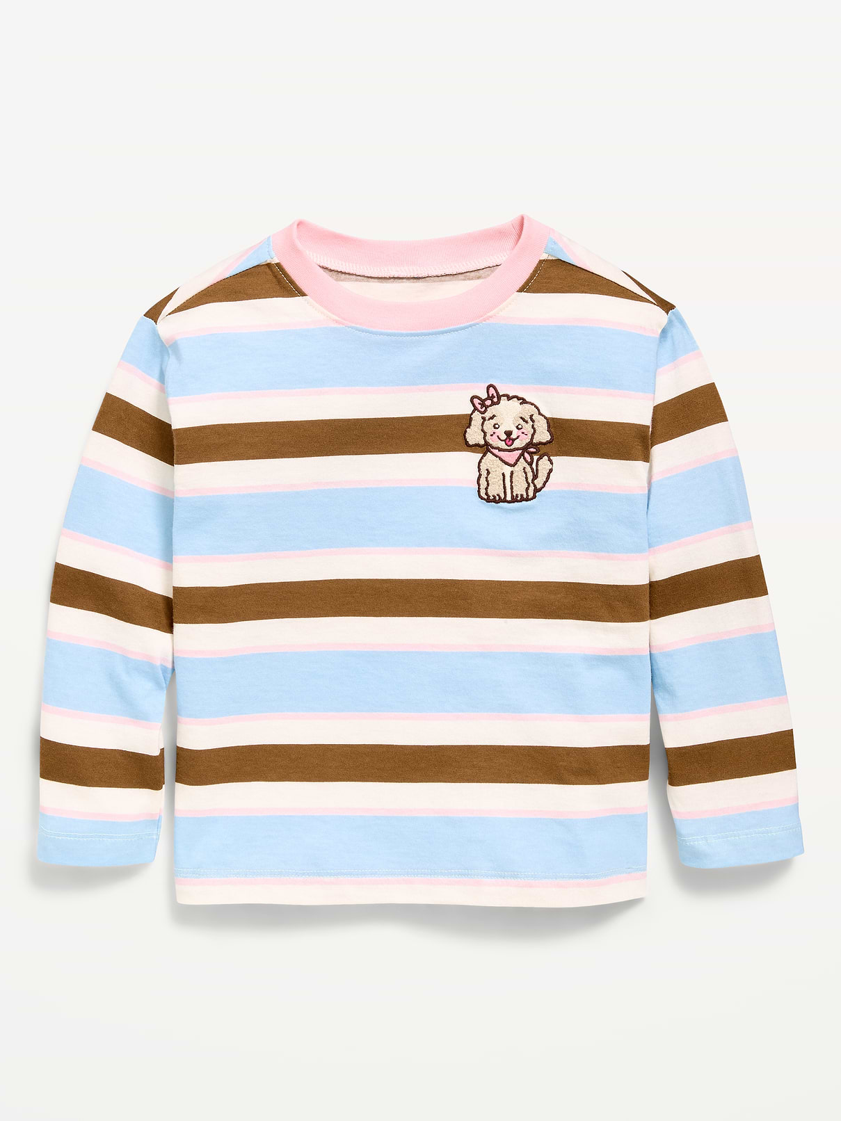 Image number 1 showing, Oversized Long-Sleeve Striped Graphic T-Shirt for Toddler Girls