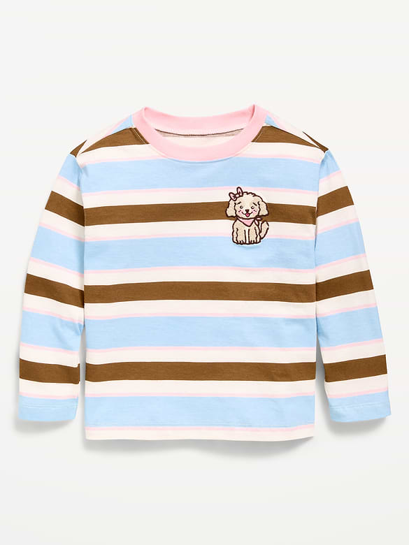 Oversized Long-Sleeve Striped Graphic T-Shirt for Toddler Girls