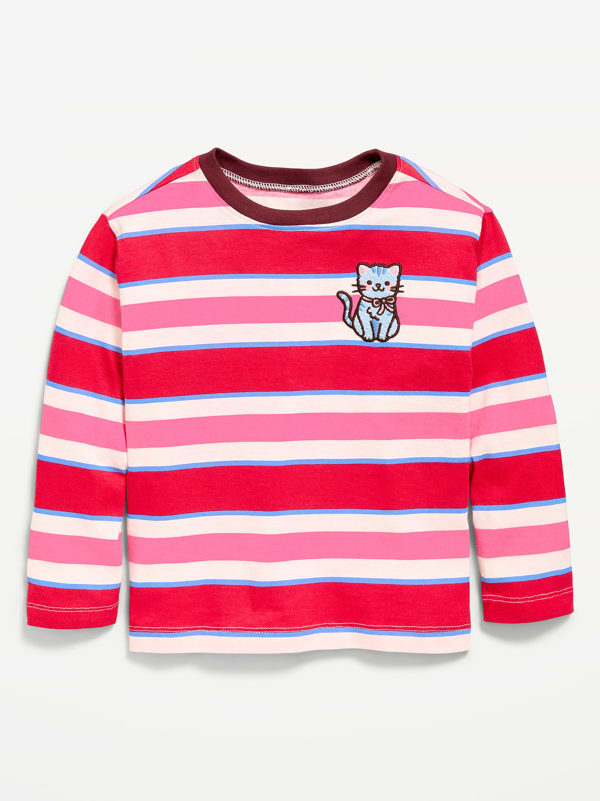 Image number 1 showing, Oversized Long-Sleeve Striped Graphic T-Shirt for Toddler Girls