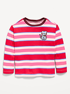 Image number 1 showing, Oversized Long-Sleeve Striped Graphic T-Shirt for Toddler Girls