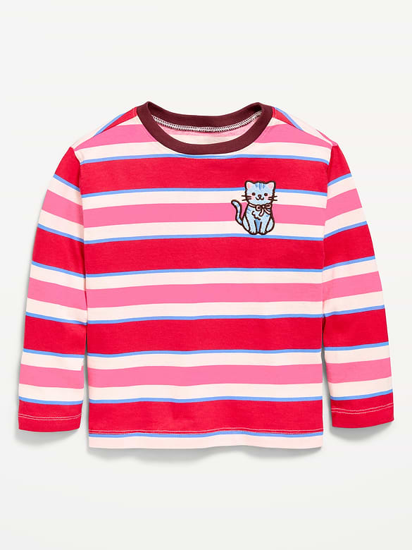 Oversized Long-Sleeve Striped Graphic T-Shirt for Toddler Girls