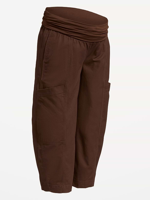Maternity Rollover-Waist Barrel-Leg Ankle Pants