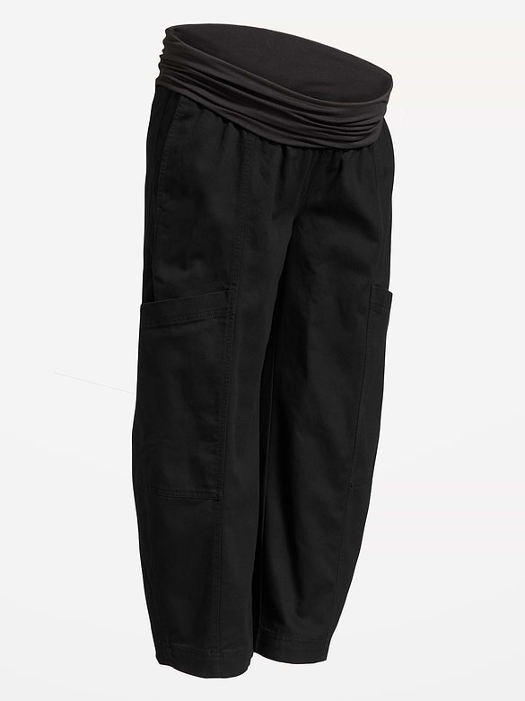 Maternity Rollover-Waist Barrel-Leg Ankle Pants