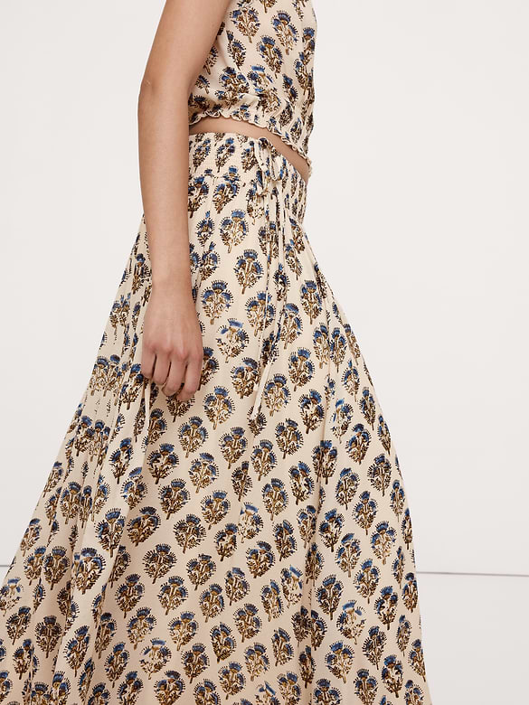 Smocked Georgette Maxi Skirt