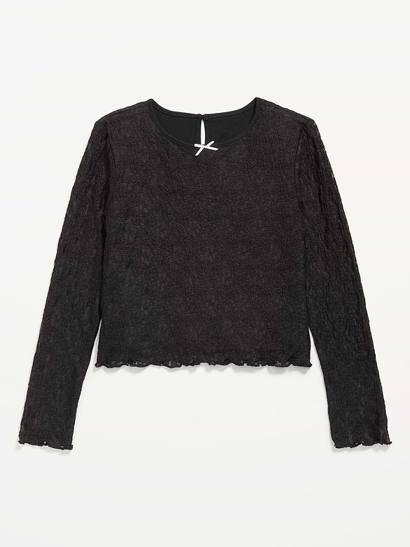 Fitted Long-Sleeve Lace Top for Girls