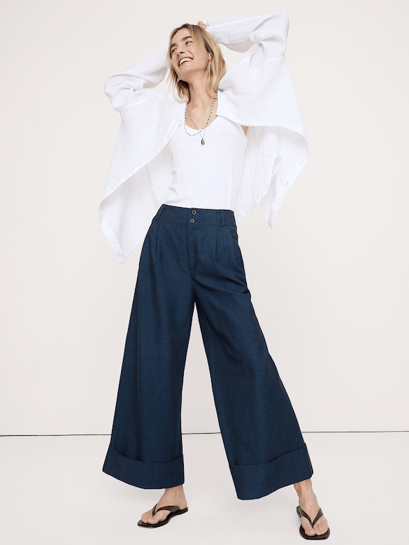 High-Rise Wide-Leg TENCEL™-Cotton-Linen Cropped Pant