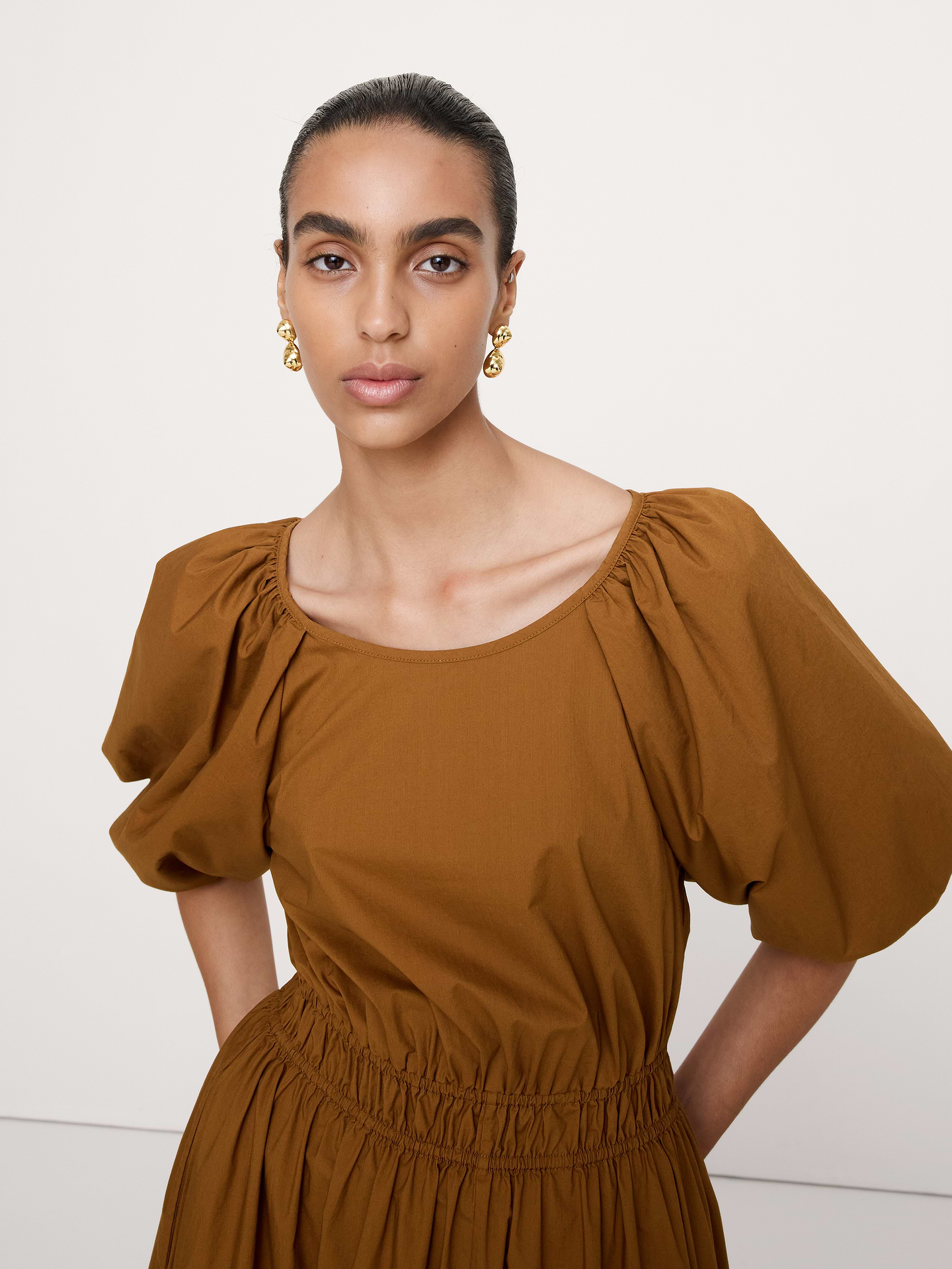 Image number 5 showing, Cotton Poplin Puff-Sleeve Maxi Dress