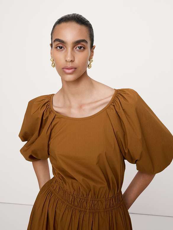 Cotton Poplin Puff-Sleeve Maxi Dress