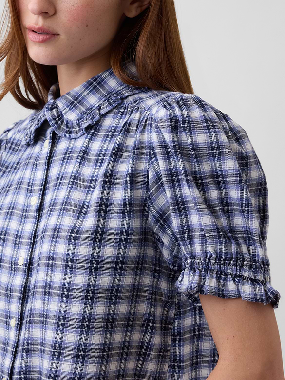 Puff Sleeve Flannel Shirt