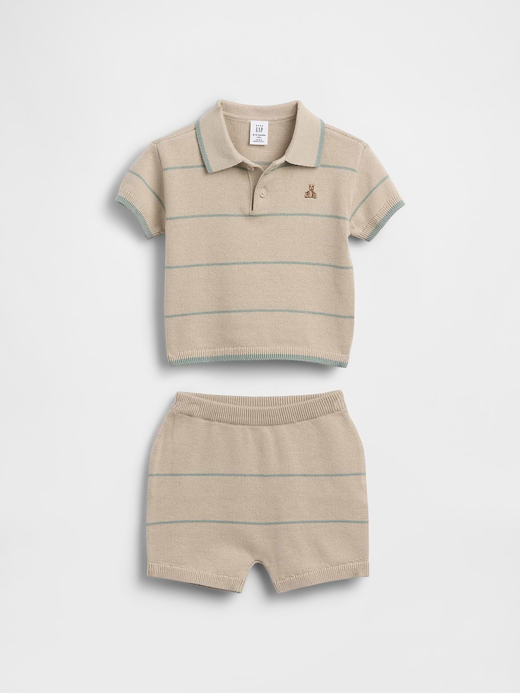 Image number 1 showing, Baby Sweater Polo Stripe Outfit Set