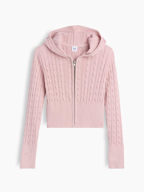 Kids 100% Cotton Cable-Knit Sweater Zip Hoodie