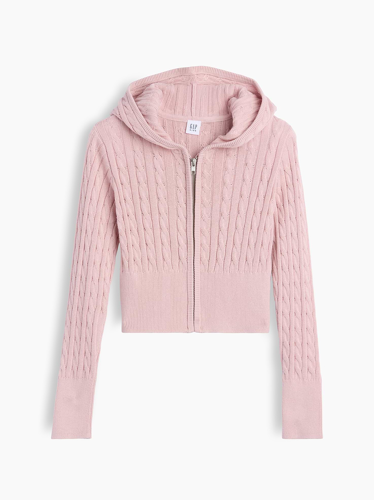 L'image numéro 2 présente Veste à capuchon en tricot torsadé 100 % coton pour Enfant