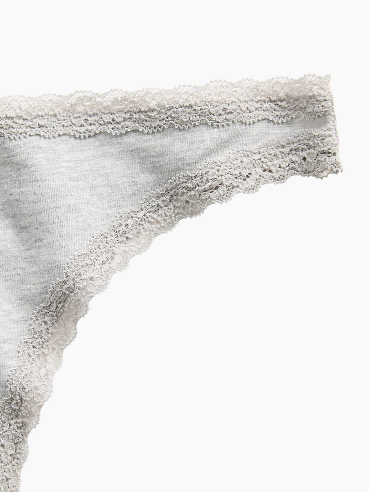 Image number 3 showing, SoftMade Organic Stretch Cotton Lace-Trim Thong