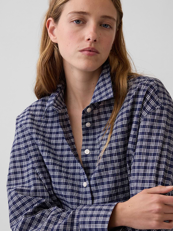 Seersucker Plaid Oversized Shirt
