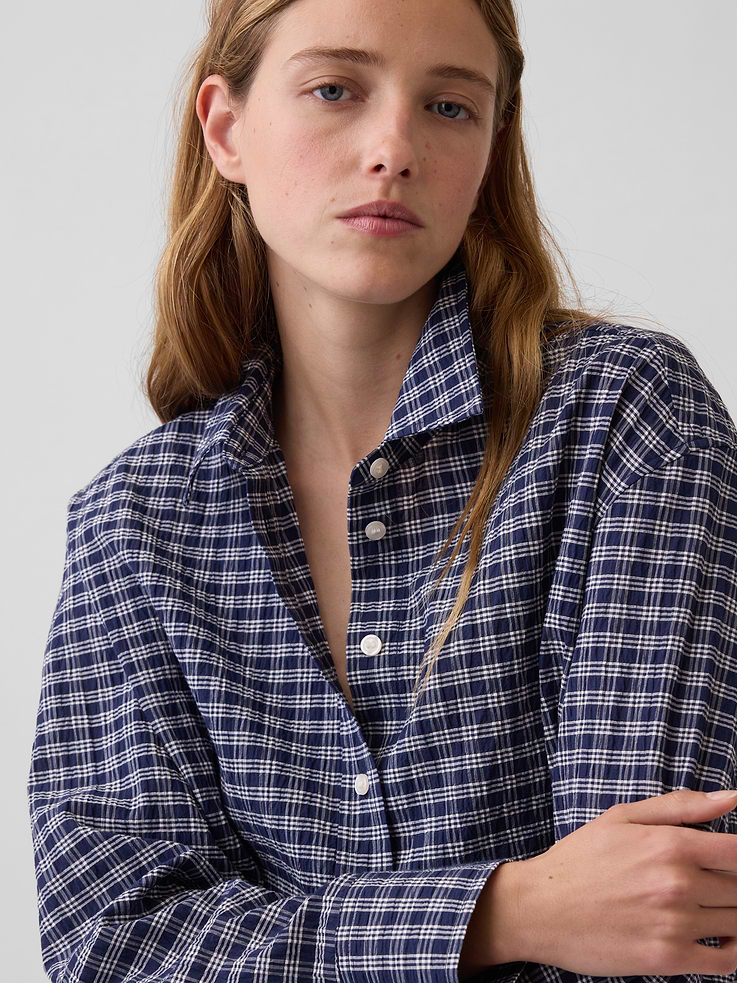 Image number 5 showing, Seersucker Plaid Oversized Shirt