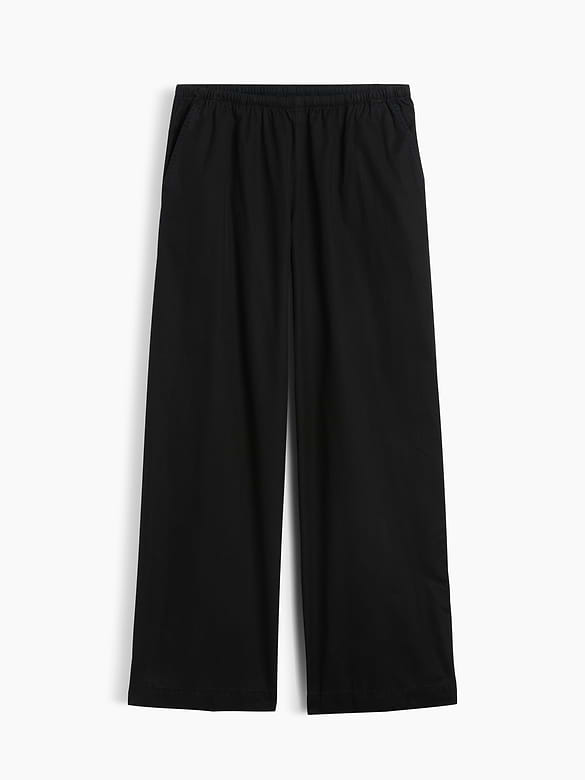 Mid Rise Poplin Relaxed Easy Wide-Leg Pants