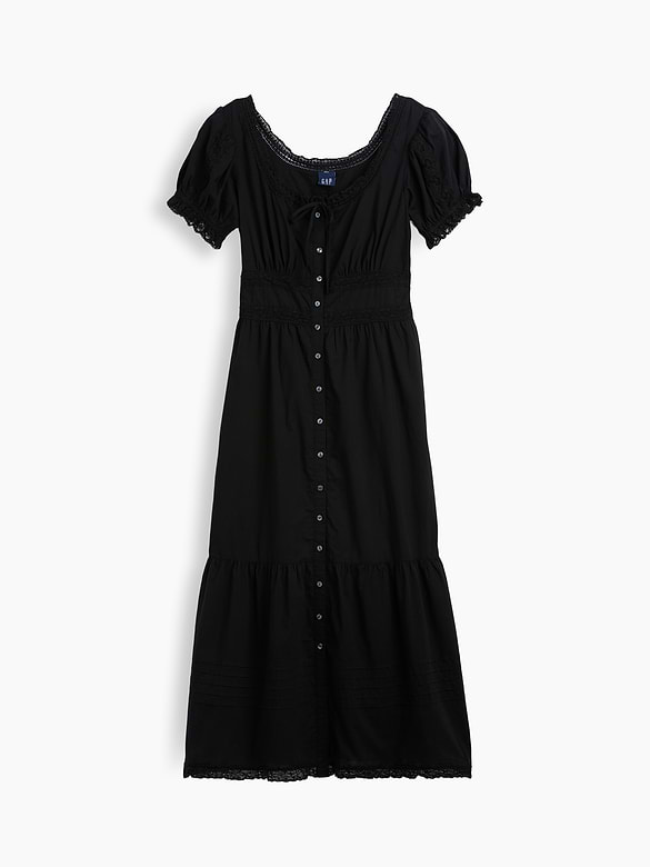 Scoop-Neck Lace-Trim Tiered Maxi Dress