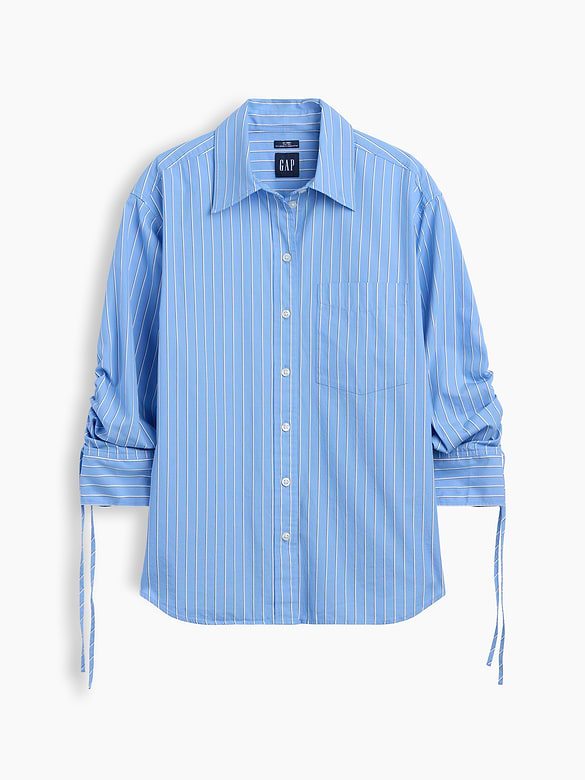 Organic Cotton Poplin Oversized Ruched-Sleeve Shirt