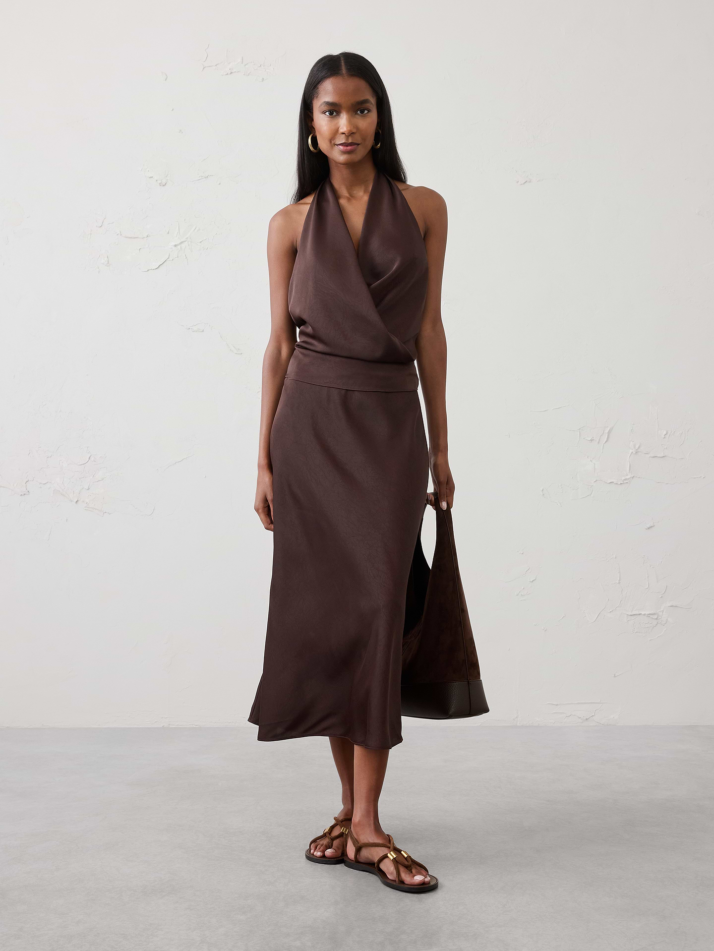 Image number 1 showing, Crushed Satin Midi Slip Skirt
