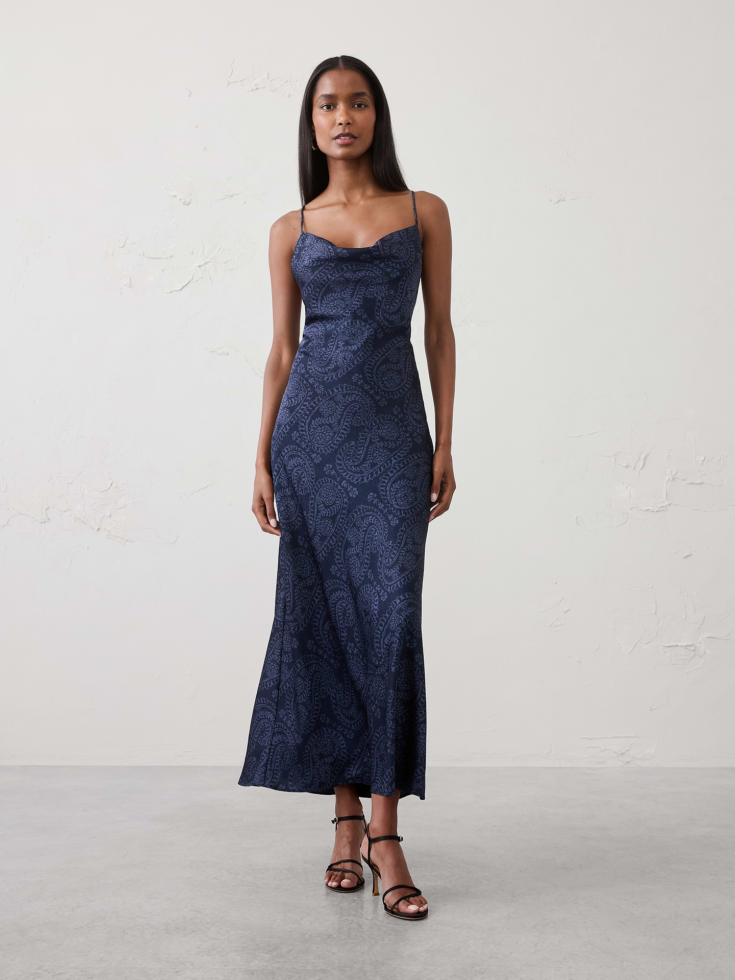 Image number 1 showing, Satin Cowl-Neck Maxi Dress
