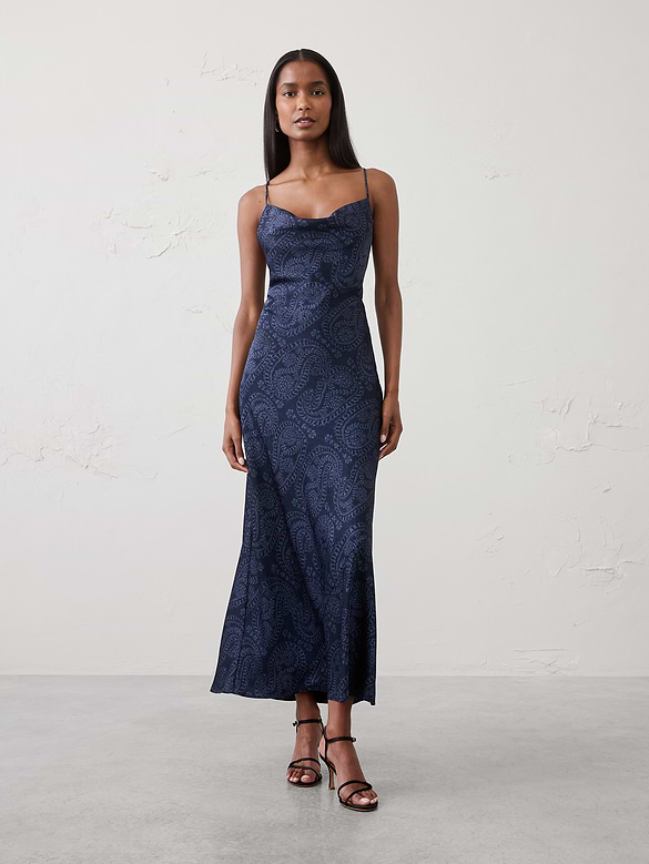 Satin Cowl-Neck Maxi Dress