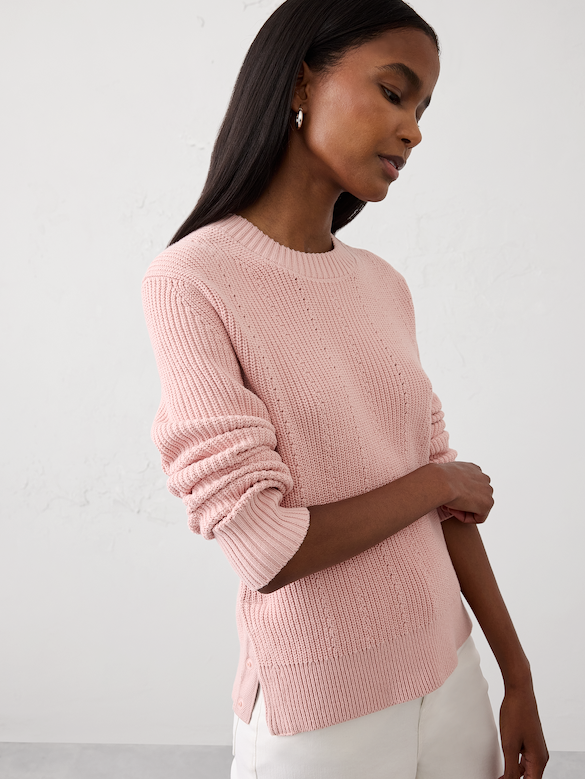 Cotton Textured Ribbed Side-Button Sweater