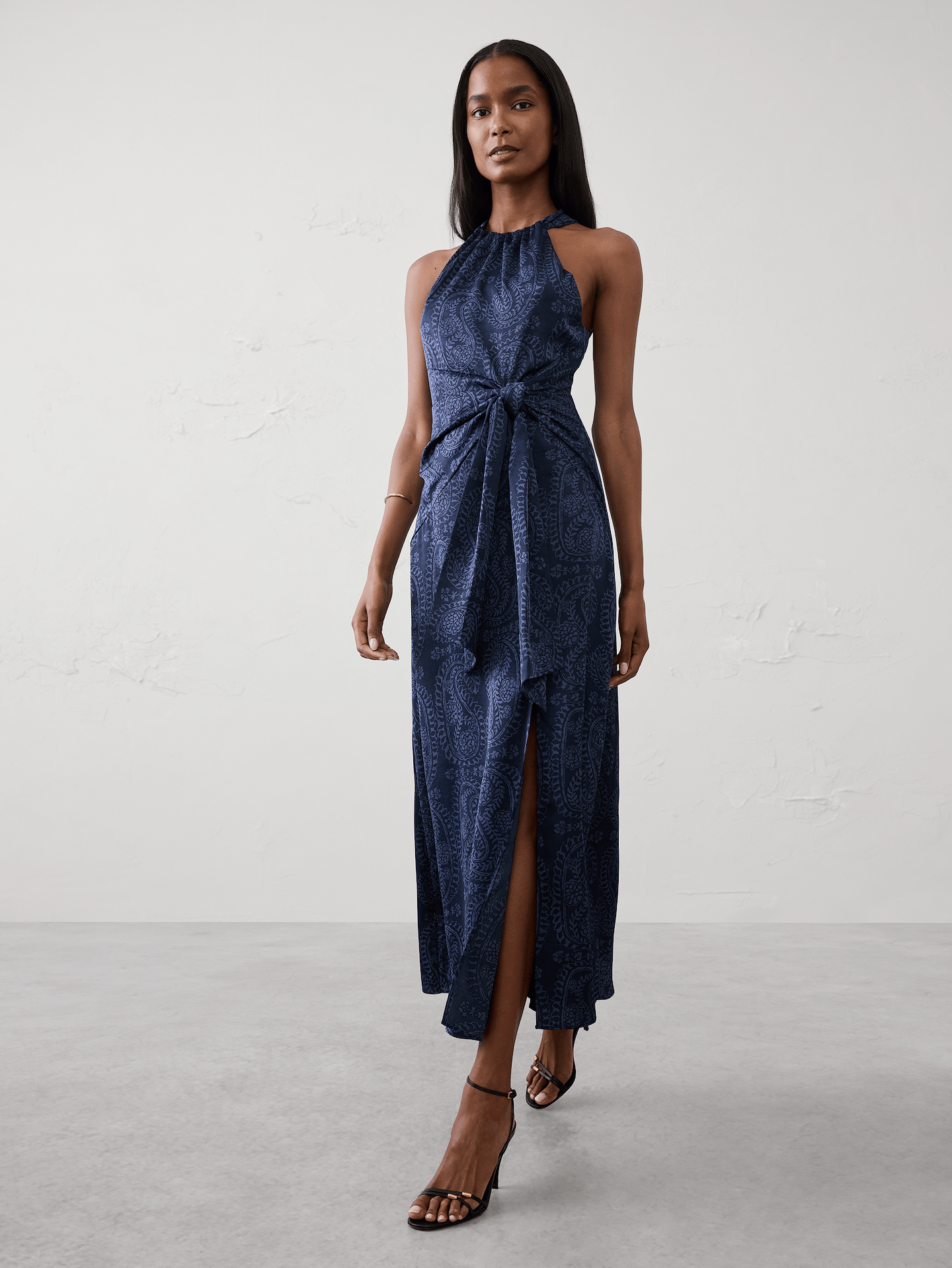 Image number 1 showing, Satin Halter Tie-Waist Maxi Dress