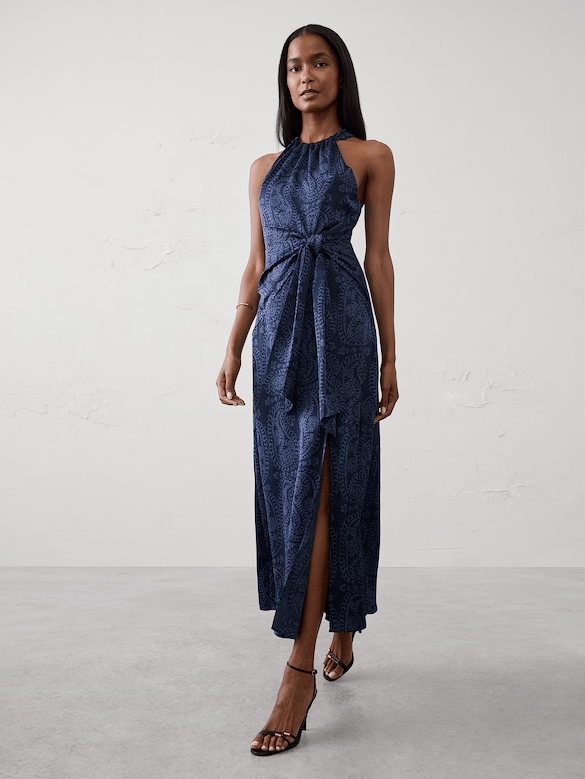 Satin Halter Tie-Waist Maxi Dress