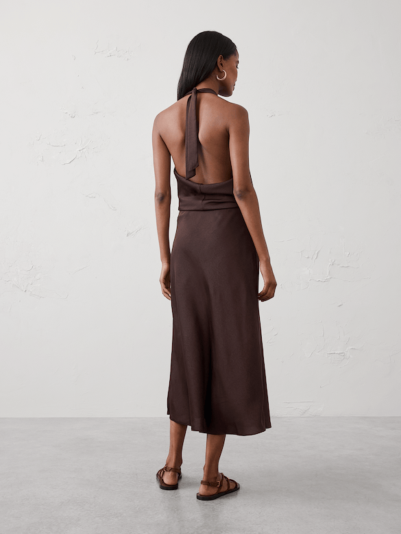 Crushed Satin Midi Slip Skirt