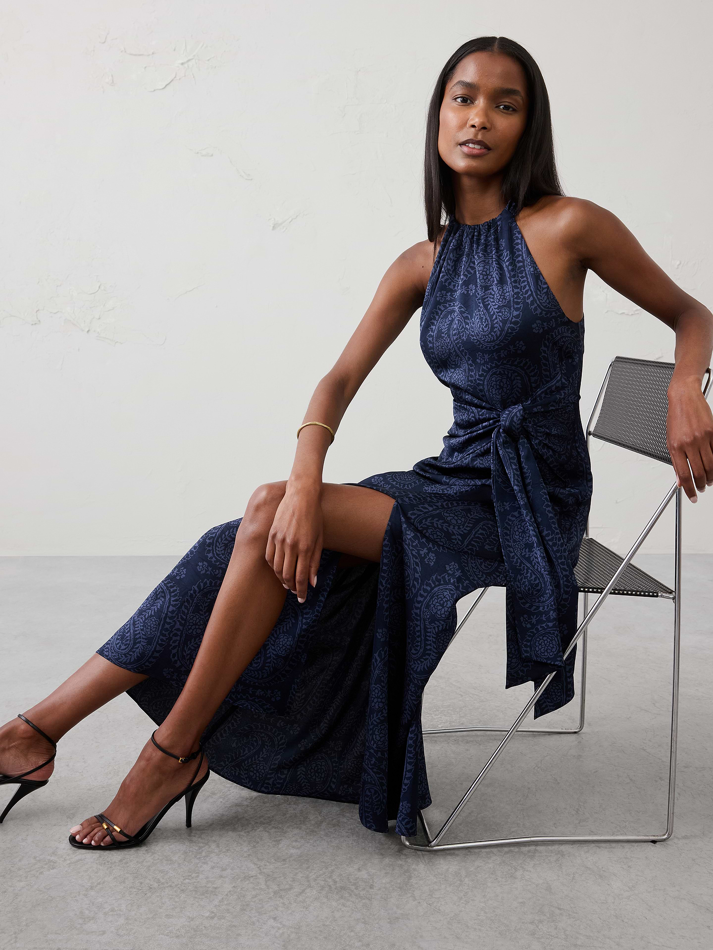 Image number 3 showing, Satin Halter Tie-Waist Maxi Dress