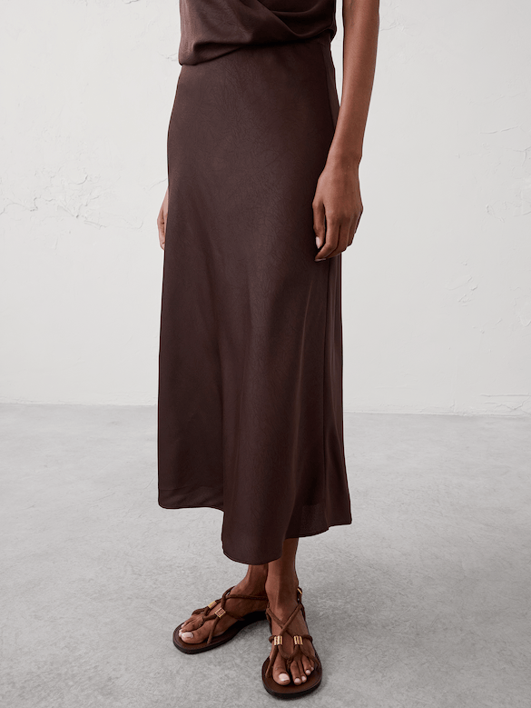 Crushed Satin Midi Slip Skirt