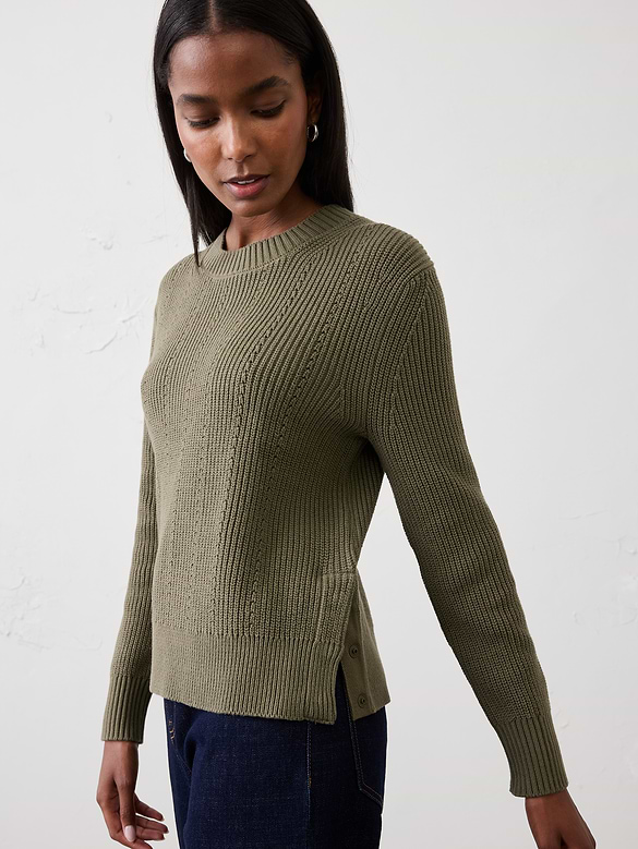 Cotton Textured Ribbed Side-Button Sweater