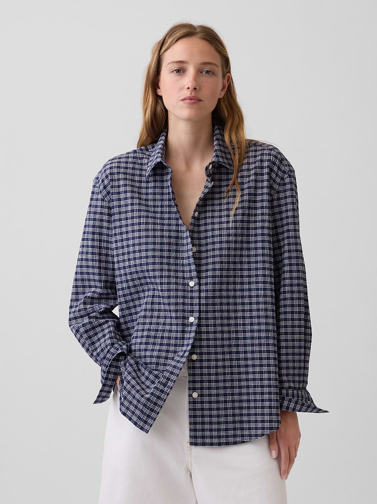 Image number 1 showing, Seersucker Plaid Oversized Shirt