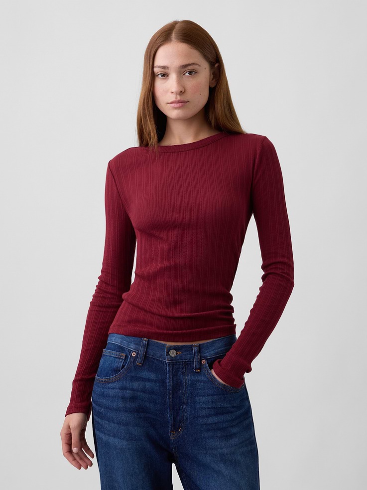 Image number 1 showing, Essential Ribbed Pointelle T-Shirt