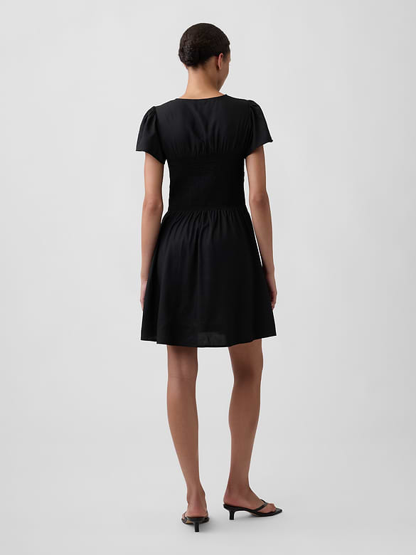 Smocked Flutter Sleeve Mini Dress