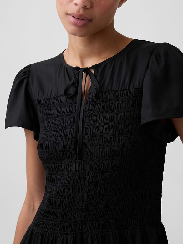 Smocked Flutter Sleeve Mini Dress