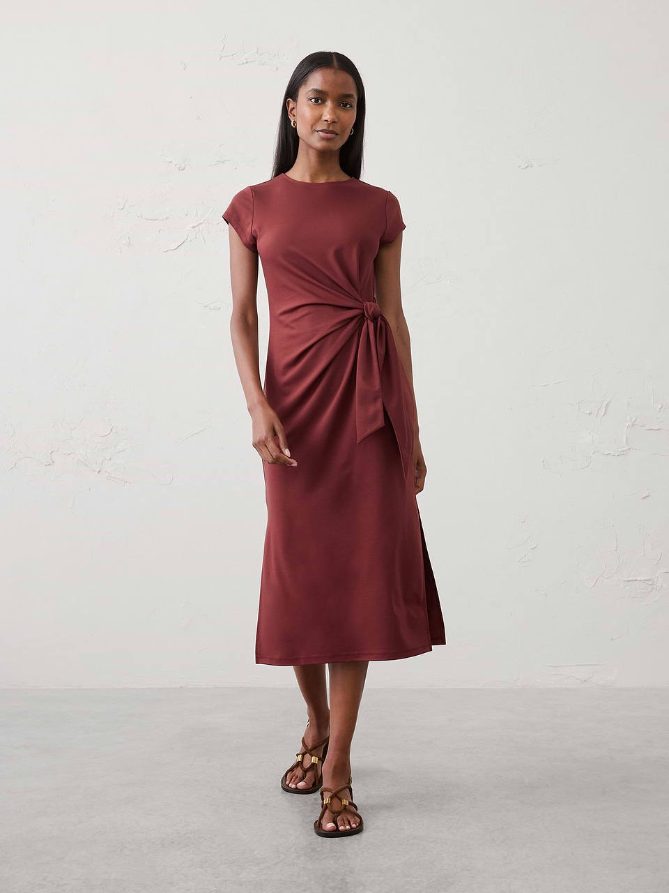 tie knit dress Women's Side-Tie Midi Deep Brick Petite Size XXS Mini dress