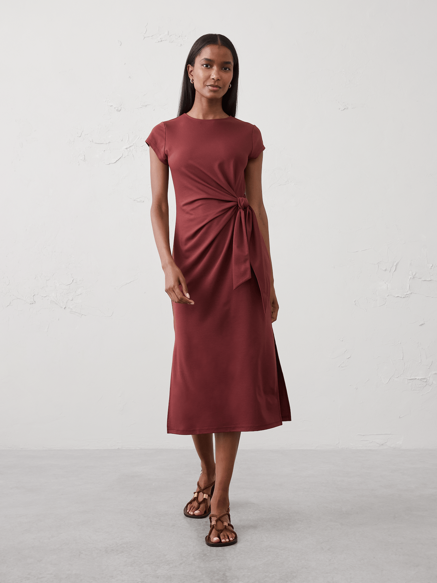 Image number 1 showing, Side-Tie Knit Midi Dress
